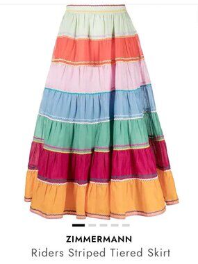ZIMMERMANN Riders Multicolored Striped Tiered Skirt Sz 1 (4-6)